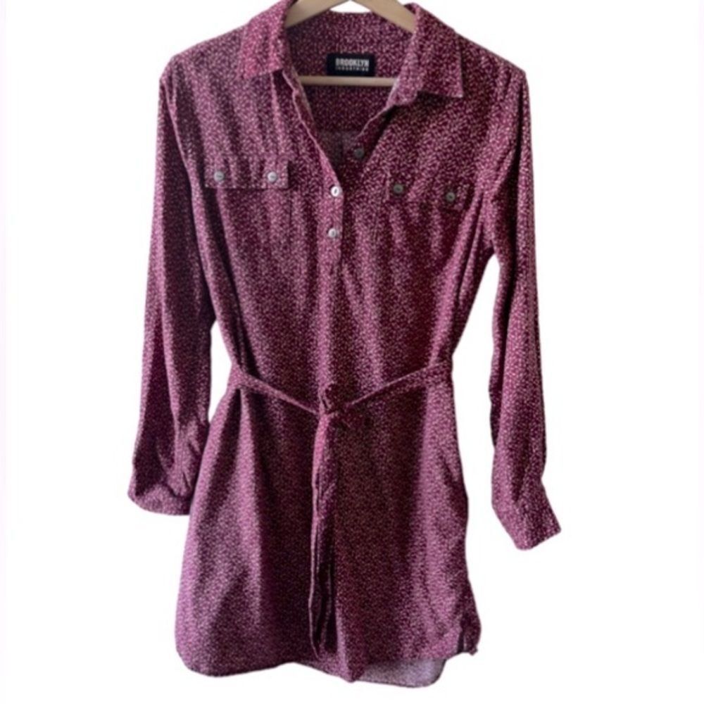 Brooklyn Industries Maroon Flannel Shirt Dress Medium Cottagecore Boho Corduroy